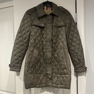 Burberry London Green Quilted SP Women's Jacket Nova Check Lining EUC - No Belt